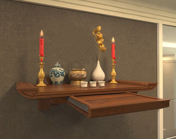 Mẫu bàn thờ treo tường có thiết kế đơn giản nhỏ 
gọn, tiện ích